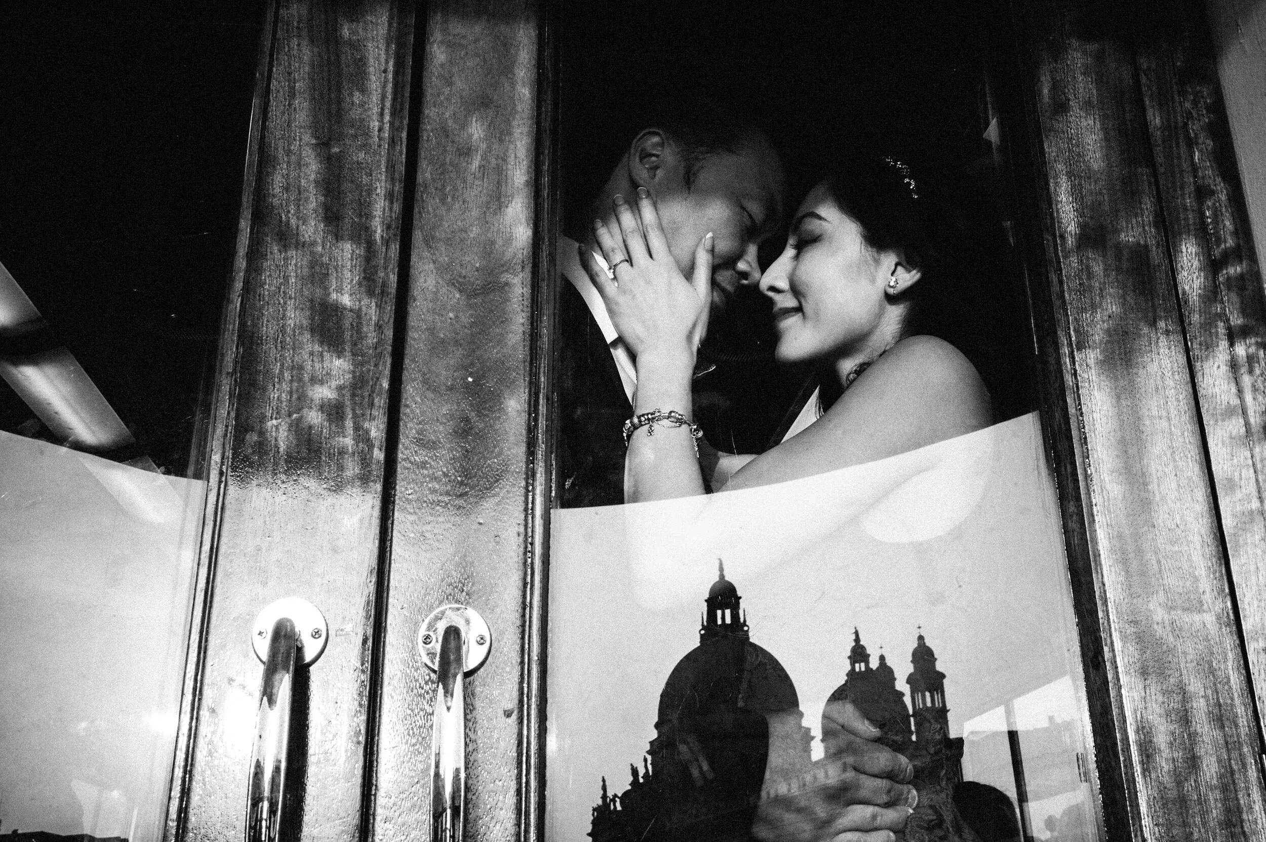 Romantic couple portrait during Venice engagement session at sunset